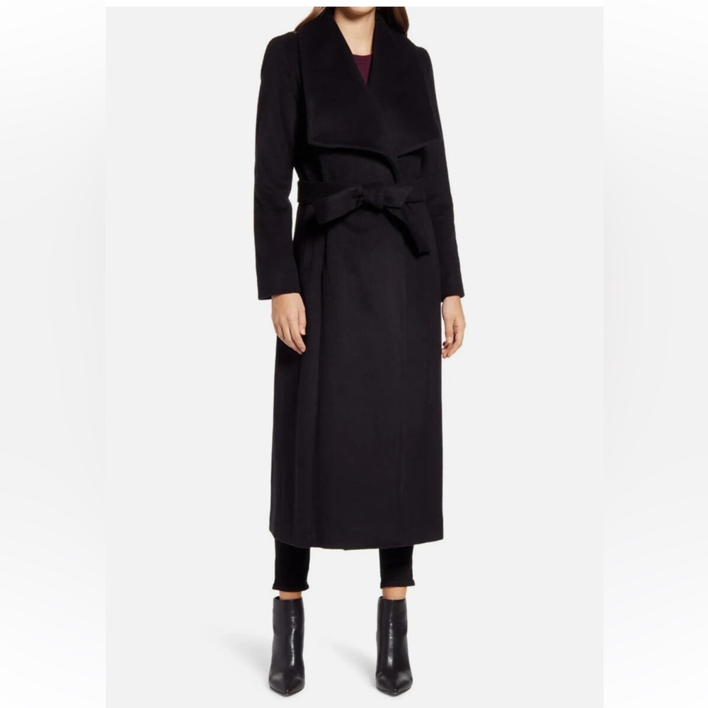 Cole Haan Signature Long Slick Wrap Coat Shawl Collar Black Size 10